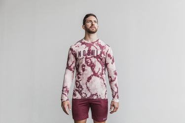 Nobull Tie-Dye Men's Long Sleeves Rose Dark Red | Australia (NH6298)